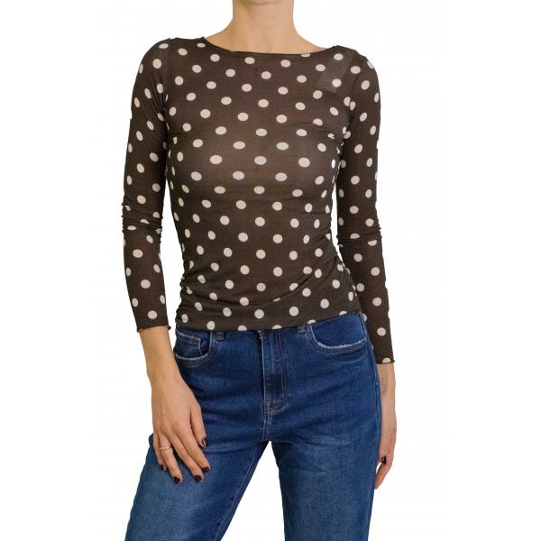 Maglia misto cashmere con pois scollo a barca 